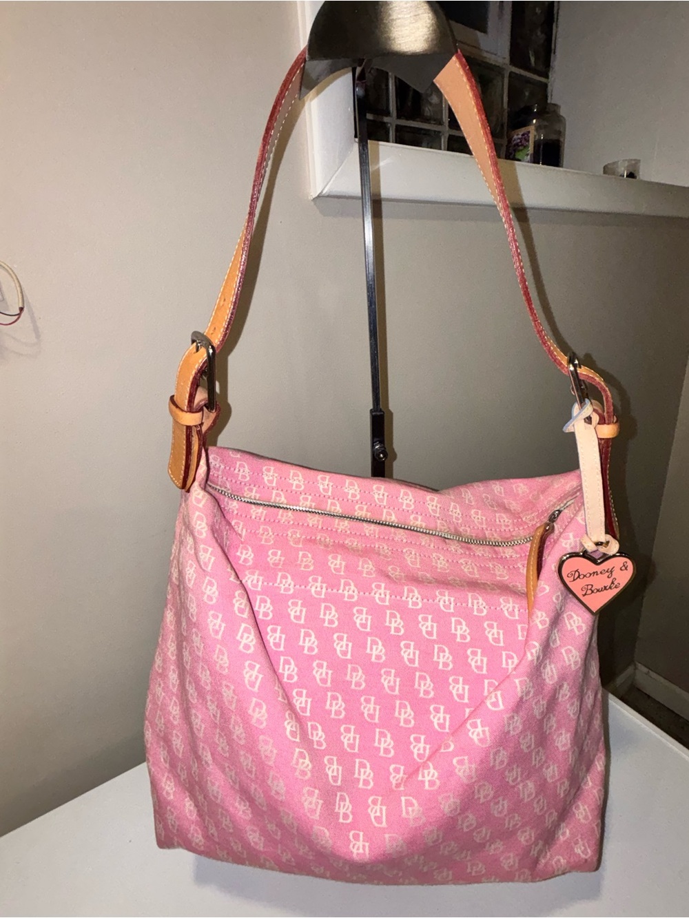 Dooney & Bourke Pink Canvas Monogram Bag With Complimentary bag charm, Preowned